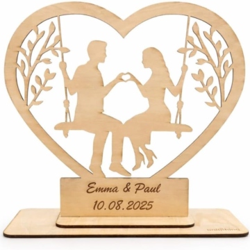 Personalisierte Holzfigur Paar im Herz – Geschenk zur Hochzeit, Verlobung oder Jahrestag