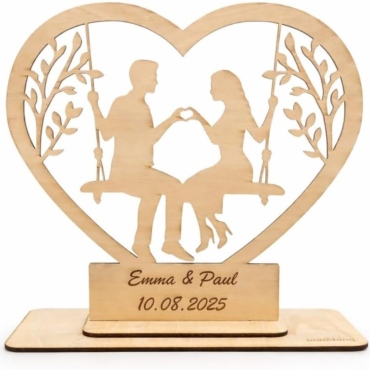 Personalisierte Holzfigur Paar im Herz – Geschenk zur Hochzeit, Verlobung oder Jahrestag