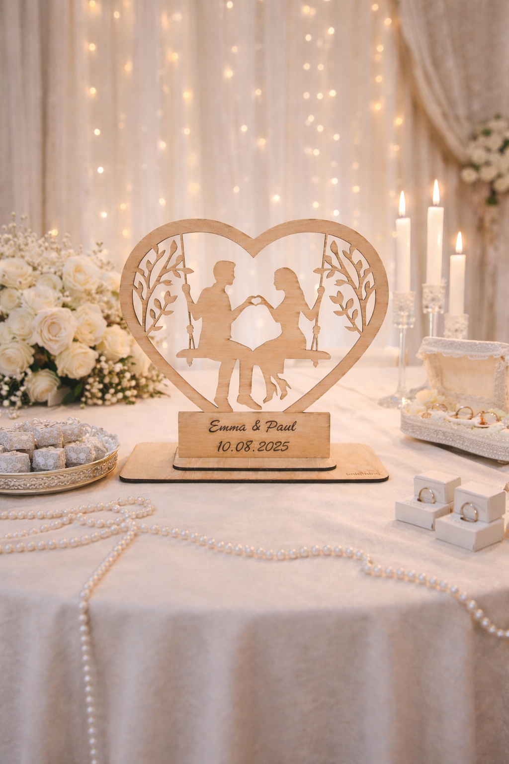 Personalisierte Holzfigur Paar im Herz – Geschenk zur Hochzeit, Verlobung oder Jahrestag – Bild 2