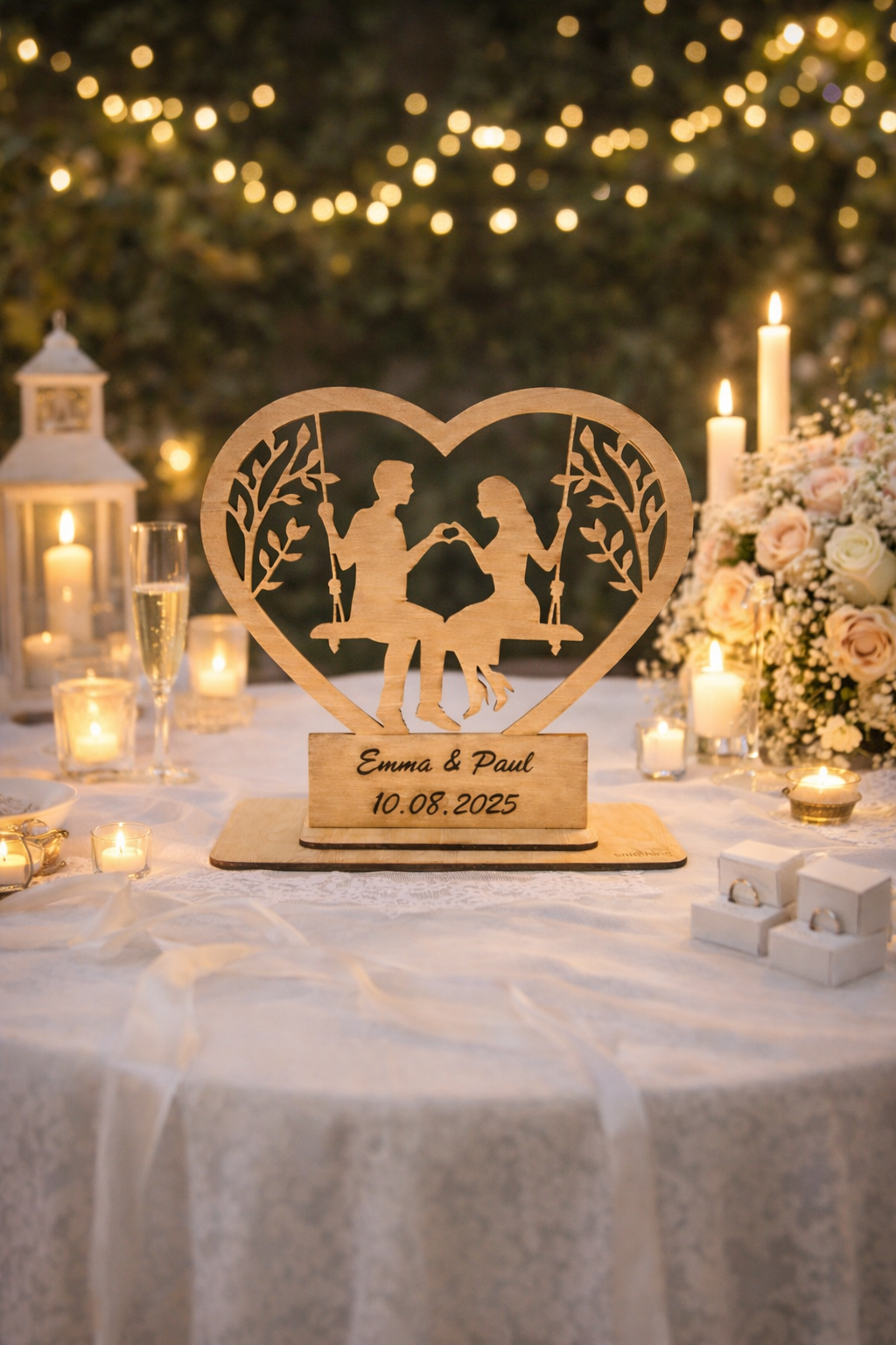 Personalisierte Holzfigur Paar im Herz – Geschenk zur Hochzeit, Verlobung oder Jahrestag – Bild 3