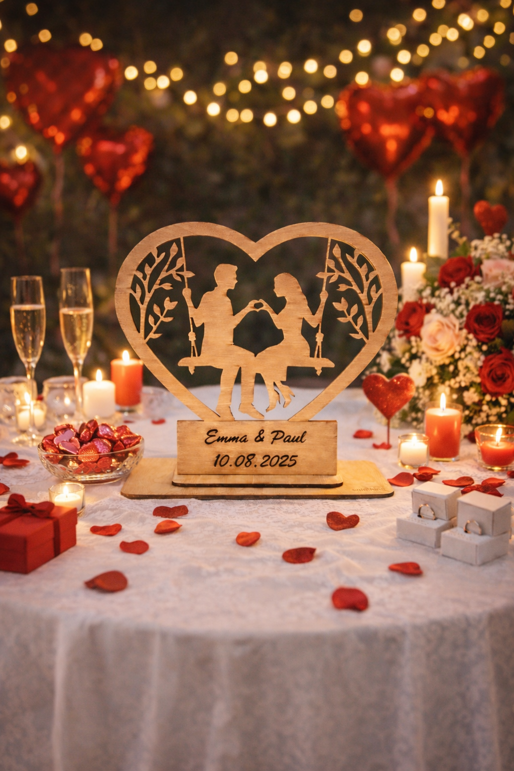 Personalisierte Holzfigur Paar im Herz – Geschenk zur Hochzeit, Verlobung oder Jahrestag – Bild 4